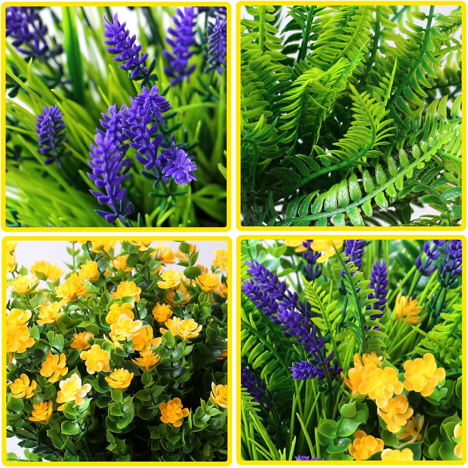 18PCS Outdoor Artificial Plants Flowers Bulk, UV Resistant Fake Monkey Grass Fern Outside Faux Greenery Mums Rosemary Arrangement for Front Porch Window Box Planter Hanging Basket Garden