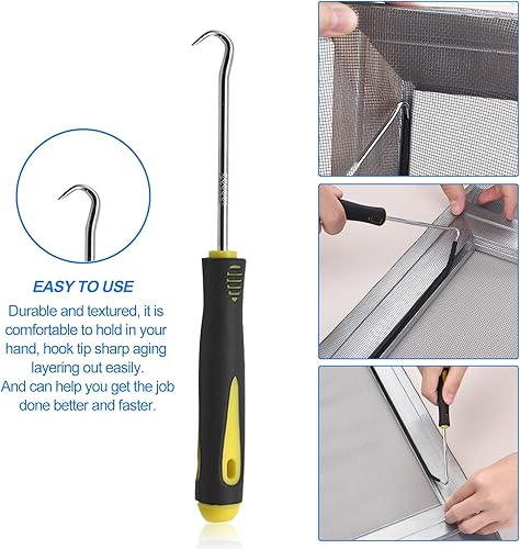 Miniatura 6 de BAYTORY Kit de reparación de pantalla de ventana, herramienta de rodillo de acero con rodamiento, gancho de extracción de estrías y reemplazo de