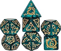 Vista 24 de Juego de dados DND de 7 dados poliédricos con una bolsa de dados de cuero, juego de dados D&D para juegos de mesa RPG (negro)