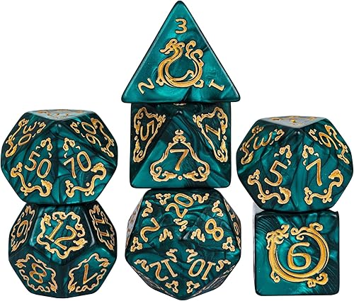 Miniatura 24 de Juego de dados DND de 7 dados poliédricos con una bolsa de dados de cuero, juego de dados D&D para juegos de mesa RPG (negro)