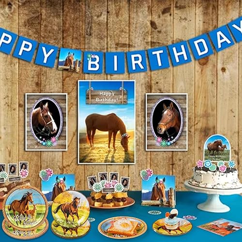 Miniatura 6 de 96 piezas de suministros para fiestas de caballos, platos de caballo, vajilla de caballo, incluye platos de papel de caballo, servilletas,