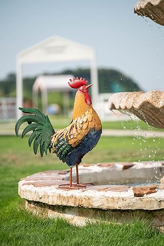 Miniatura 3 de TERESA'S COLLECTIONS Decoración de estatuas de jardín de gallo de metal grandes, figuras de escultura de pollo al aire libre de 21 pulgadas, arte de