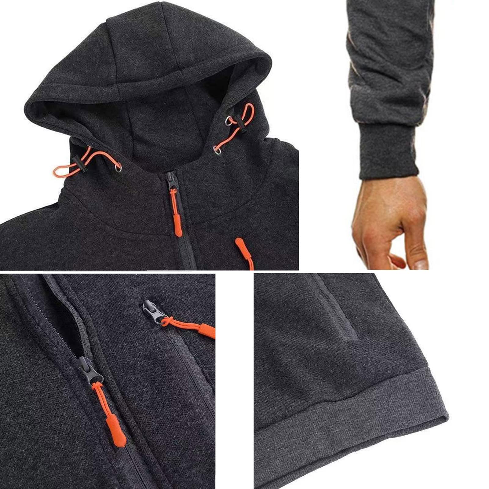 Sweat à Capuche Zippé Homme - Polaire épaisse - Poches Latérales Et Poche Poitrine - Style Décontracté Sportif - 3