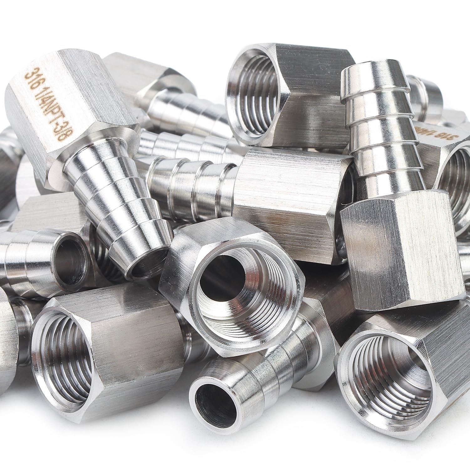 LTWFITTING Bar Production Stainless Steel 316 Barb Fitting Coupler 3/8" Hose ID x 1/4" Female NPT Air Fuel Water (Pack of 500)