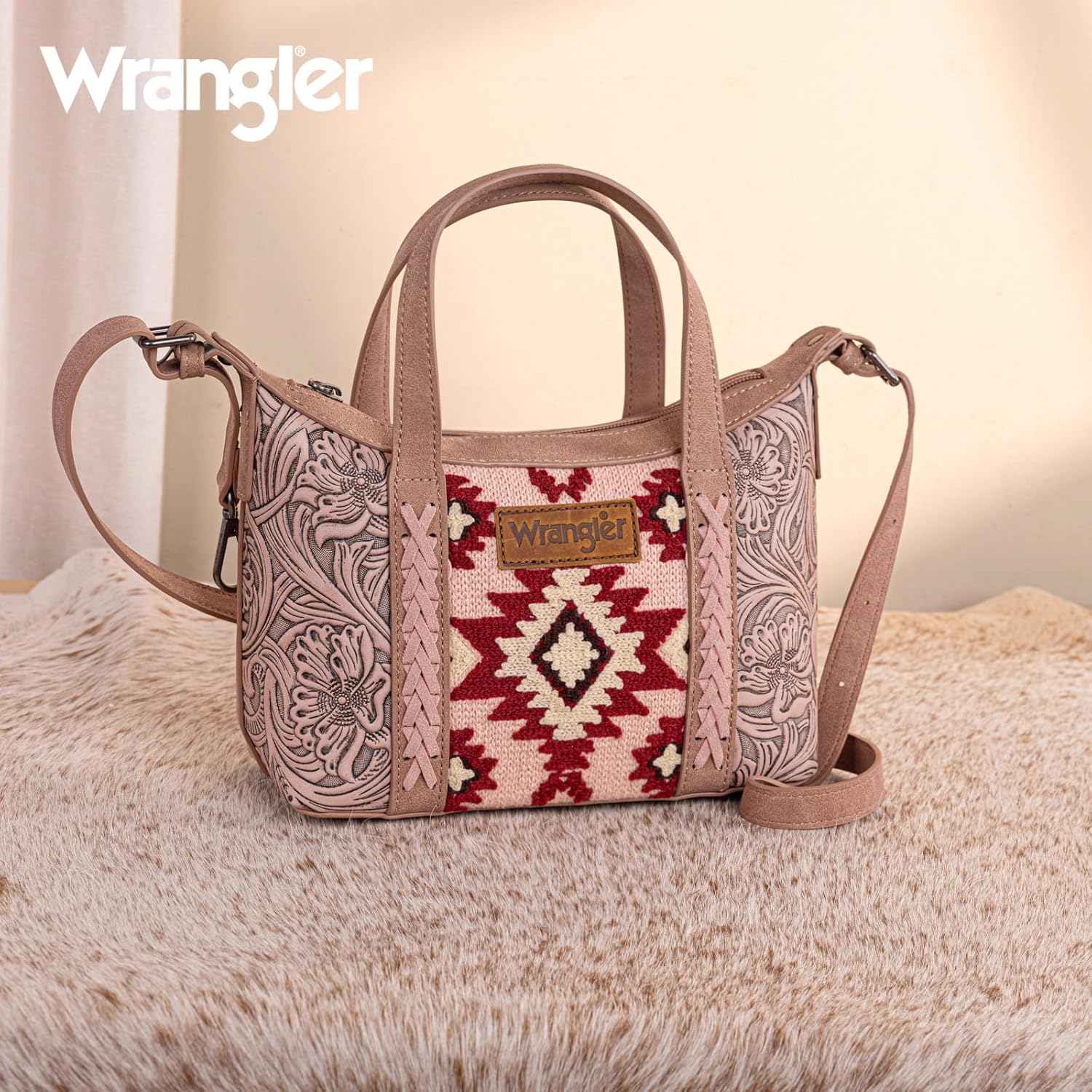 Wrangler Tooled Aztec Small Crossbody Bags for Women Designer Top-Handle Crossbody Handbag - Image 4
