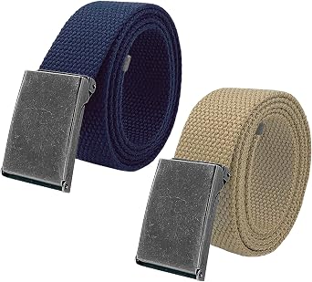 Boys School Uniform Belt Pack with Distressed Silver Flip Top Buckle and Adjustable Canvas Web Belt