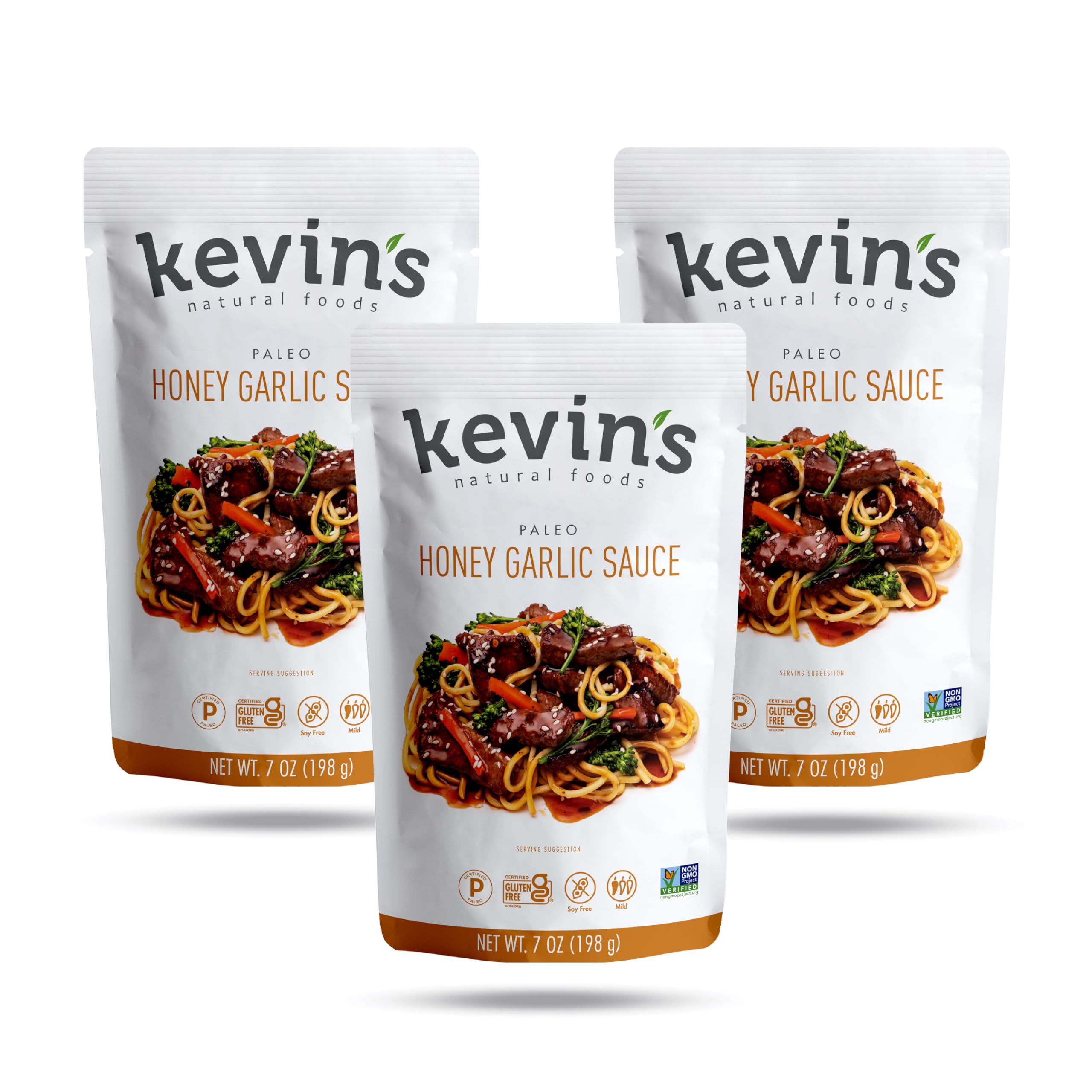 Kevin's Natural Foods Honey Garlic Sauce - Paleo Simmer Stir-Fry Sauce, Gluten Free, No Preservatives, Non-GMO - 3 Pack