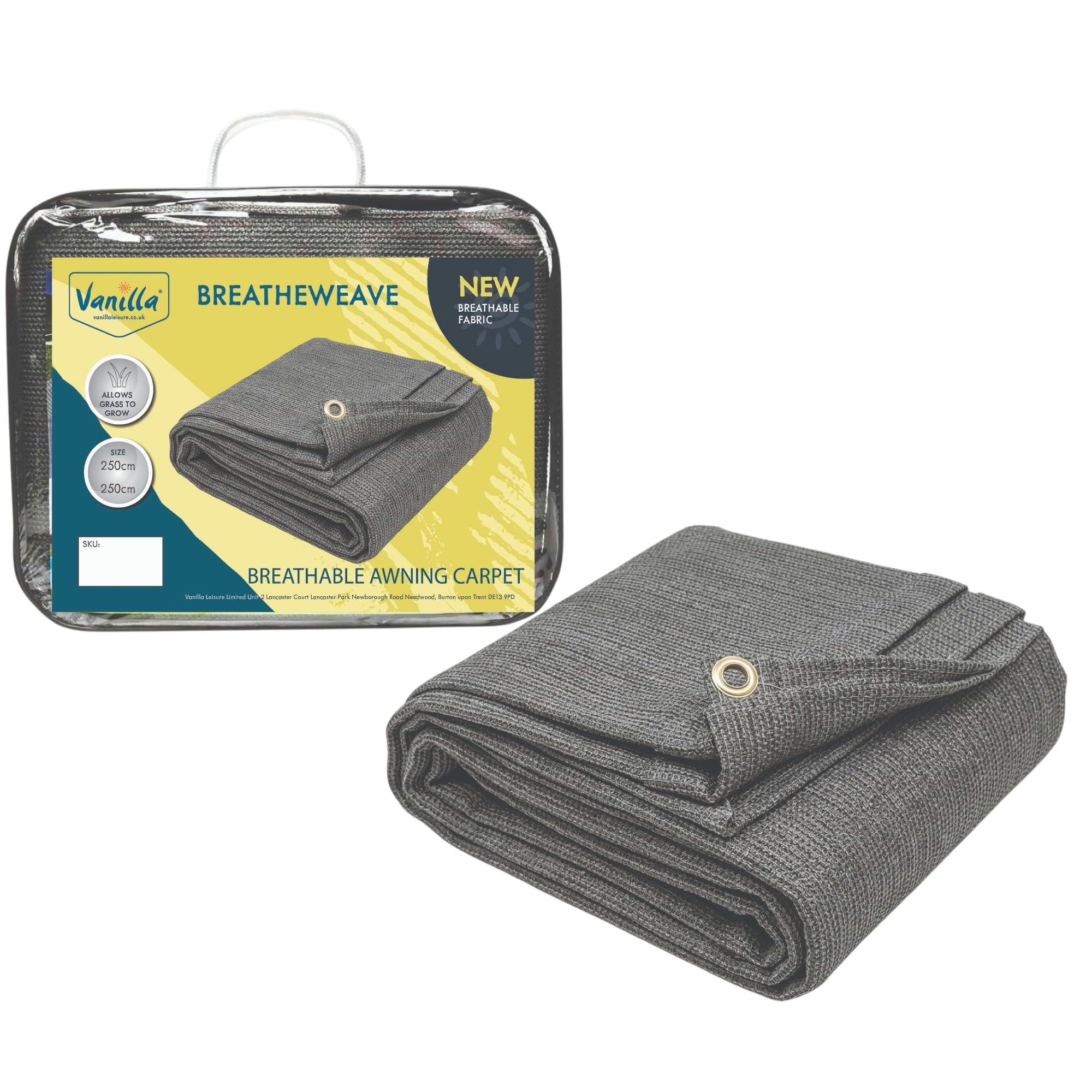 Vanilla Leisure Breatheweave Caravan Awning Carpet - Grey (250cm x 650cm)