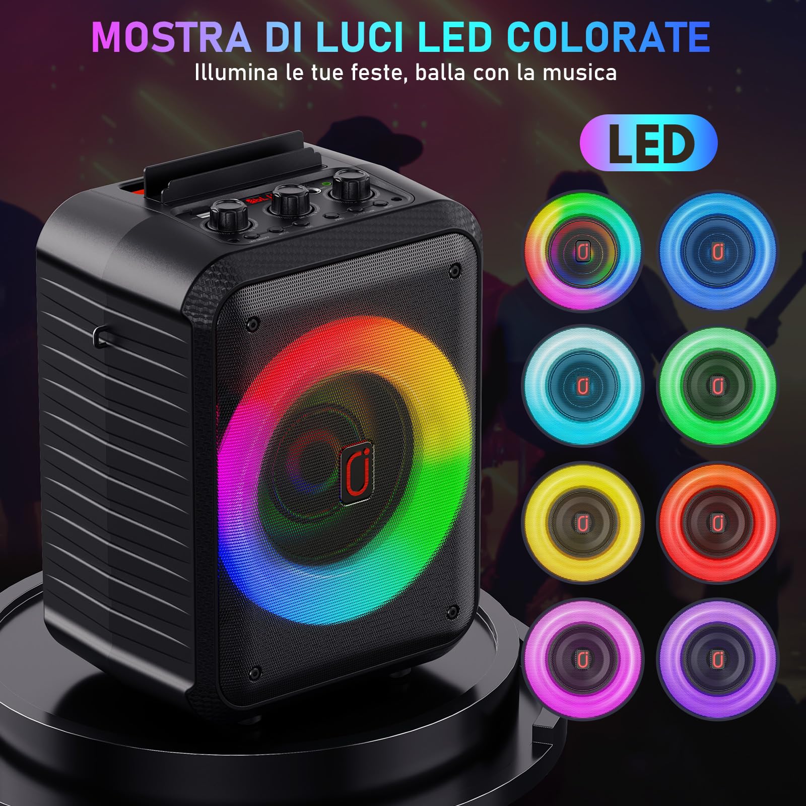 HWWR Canta tu Karaoke 2026, Sistema Karaoke con 2 Microfoni, 120W Cassa Bluetooth 5.3 Portatile con luci LED, Sistema PA, Ideale per Feste in Casa e Come Regalo per Adulti/Bambini