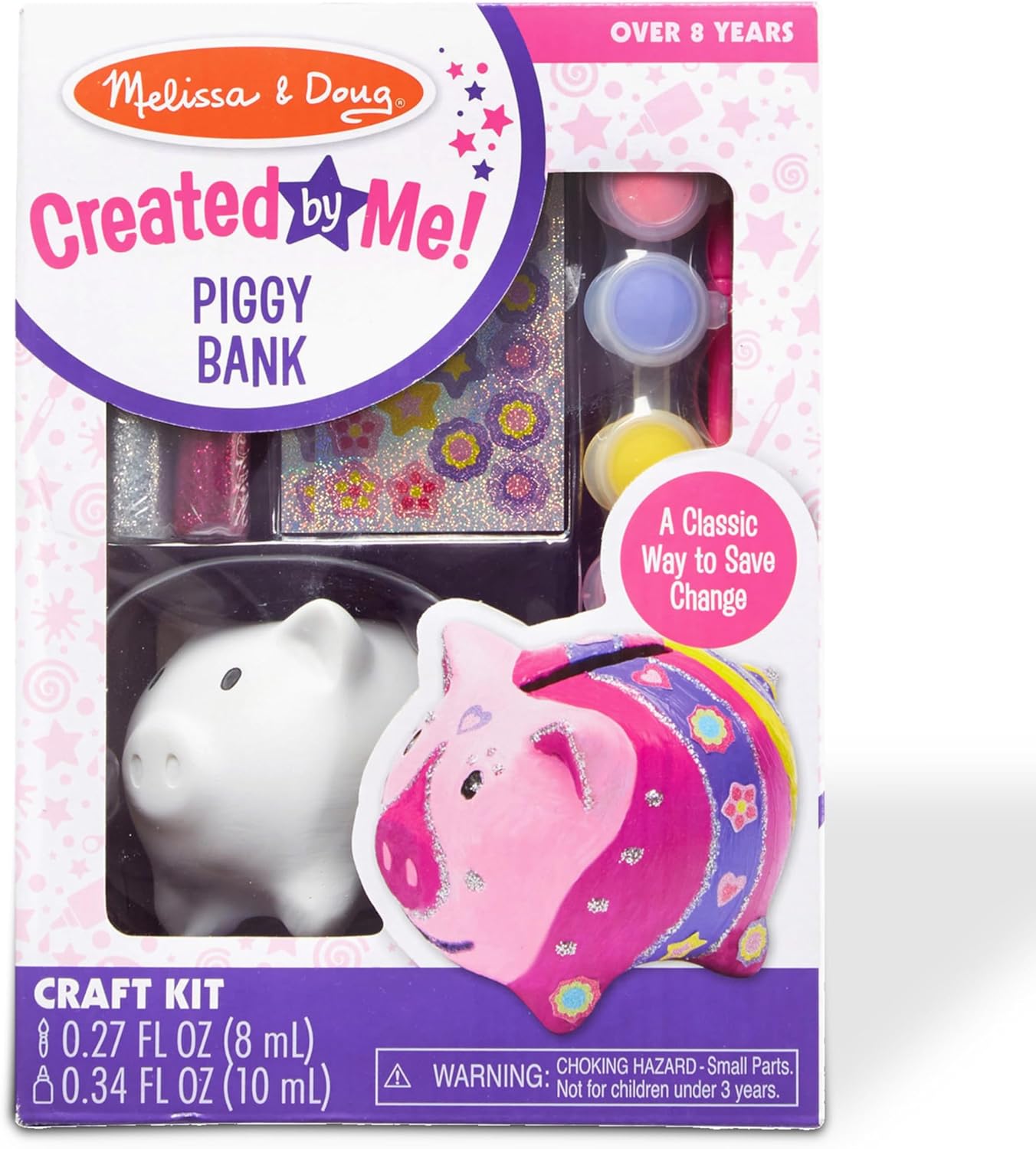 Melissa & Doug Created by Me! Piggy Bank Craft Kit with 4 Pots of Paint, Brush, Glitter, Stickers