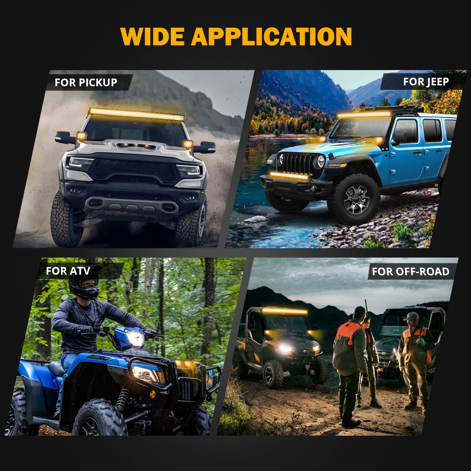 Auxbeam 4 Inch LED Pods 120W Spot LED Pod Light Bar 12000LM LED Driving Fog Light Triple Row Amber White Off Road Lights with 10FT LED Light Bar Wiring Harness Kit-2 Lead for Trucks SUV ATV UTV Jeep