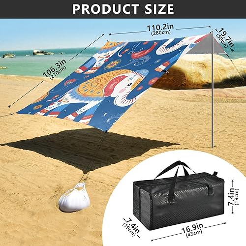 Miniatura 3 de Disfraz étnico de elefante diseñado UPF50 Tienda de campaña de playa plegable resistente al agua portátil con bolsa de transporte para patio