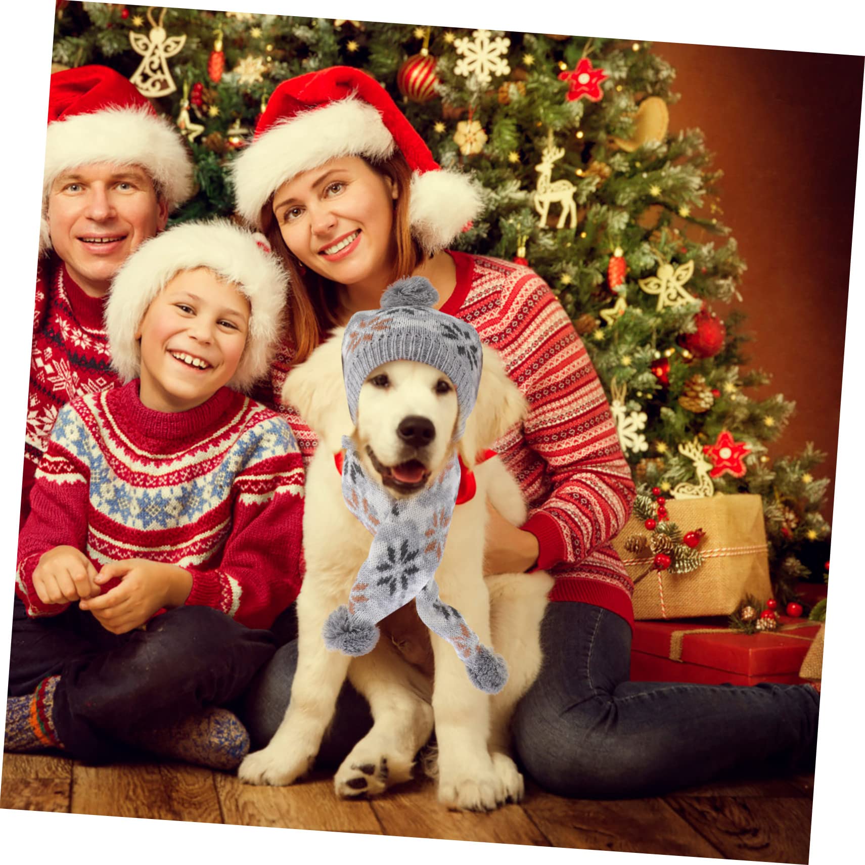 YARNOW 2 Sätze Weihnachtliches Hundeschal Mützen Warme Atmungsaktive Strickmütze und Schal für Kleine bis Mittlere Hunde Leichtes Zubehör für Festtage und Haustierpartys