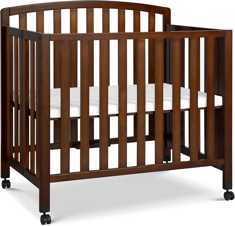 DaVinci Dylan 3-in-1 Portable Baby Crib with Wheels - Toddler Bed & Daybed Conversion - Perfect for Small Spaces & Easy to Assemble, GREENGUARD Gold Certified, 4 Adjustable Mattress Heights - Espresso | GREENGUARD Gold Certified - Folding Baby Crib With Wheels, 4 Adjustable Mattress Heights, Conversion Kit Sold Separately