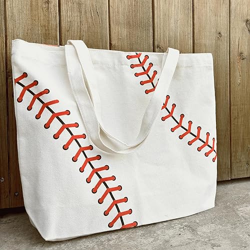 Miniatura 5 de Bolsa de béisbol para mujer, bolsa grande de lona de algodón de béisbol, reutilizable, bolsa de compras, playa, viaje, deporte, gimnasio, bolsa de