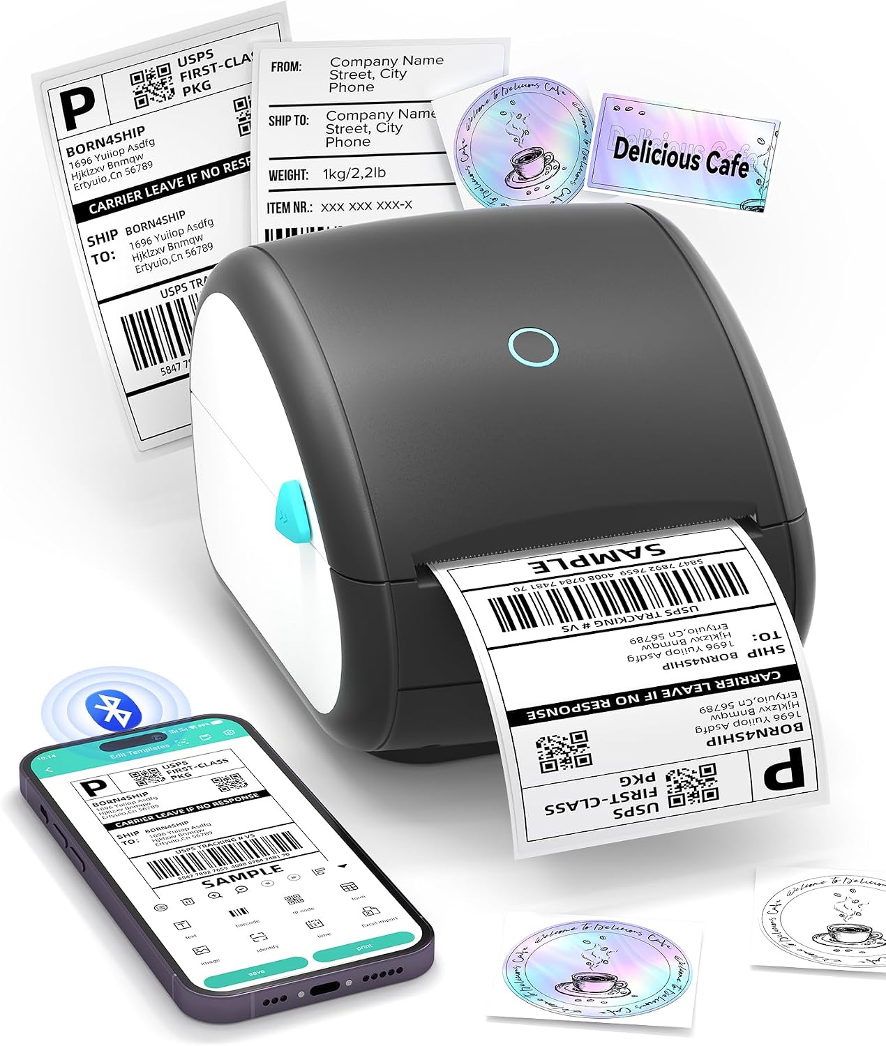 Bluetooth Label Printer DHL Label Printer Shipping Label Printer for Barcode Shipping Labels DB403 Thermal Printer 4x6 Compatible with Esty Royal Mail DHL FedEx USPS Black
