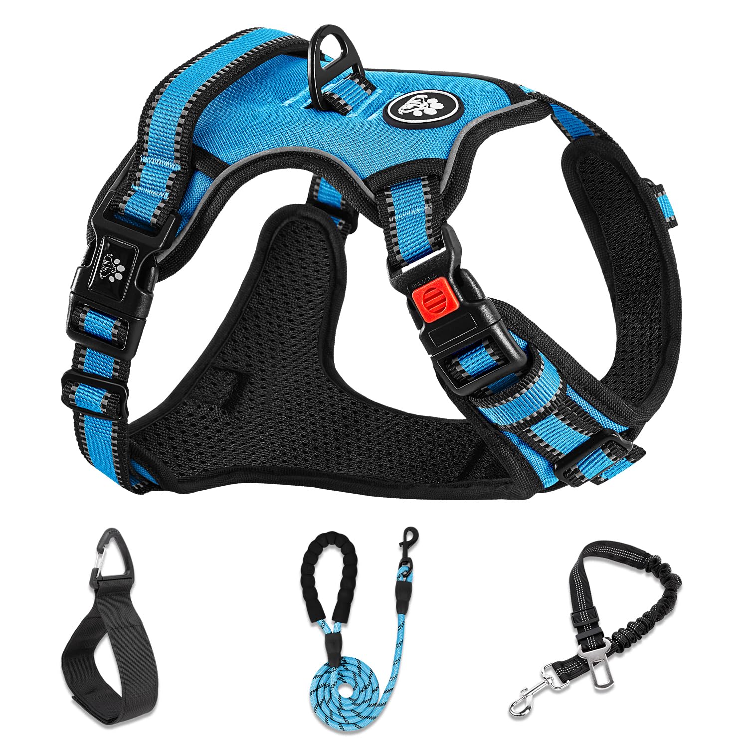 NESTROAD No Pull Dog Harness,Adjustable Oxford Dog Vest Harness with Leash,Reflective No-Choke Pet Harness with Easy Control Soft Handle for Large Dogs(Large,Blue)