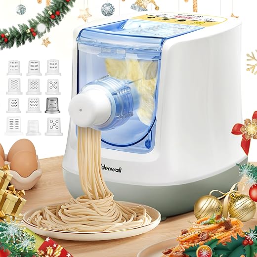 CGOLDENWALL Macchina per Pasta Fresca Automatica 260W, con 12 Trafile, Capacità 650g, Funzionamento a Pulsante, Accessorio Incluso, Design Bianco
