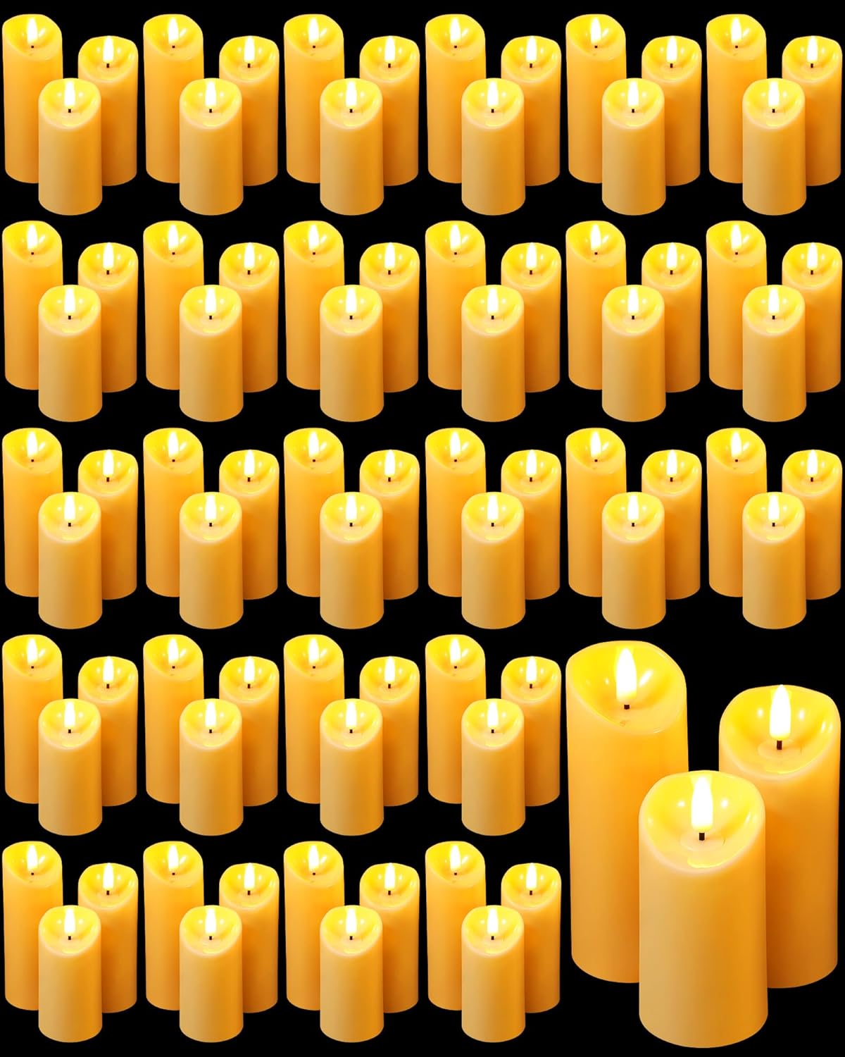 Baquler 72 Pcs Large Flameless Candle Bulk Flameless Pillar Candles Decor for Wedding Proposal Valentine Romantic Night for Him 2 Aa Battery Operated (Not Included) Communion Church Candles