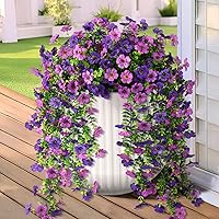 Hommyea 2pcs UV Resistant Artificial Hanging Daisy Flowers Outdoors - No Fade Fake Silk Plants for Porch Patio Garden Double Purple