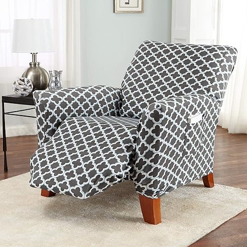 Vista 4 de Great Bay Home Funda reclinable de sarga estampada. Funda elástica de una pieza para sillón reclinable. Funda reclinable sin tirantes para sala