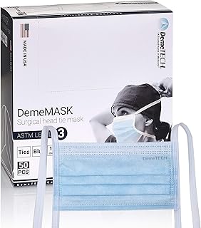 DemeMASK ASTM Level 3 Highly Protective 3 Layer Face Mask with Horizontal Tie - Made in the USA - 50 Qty