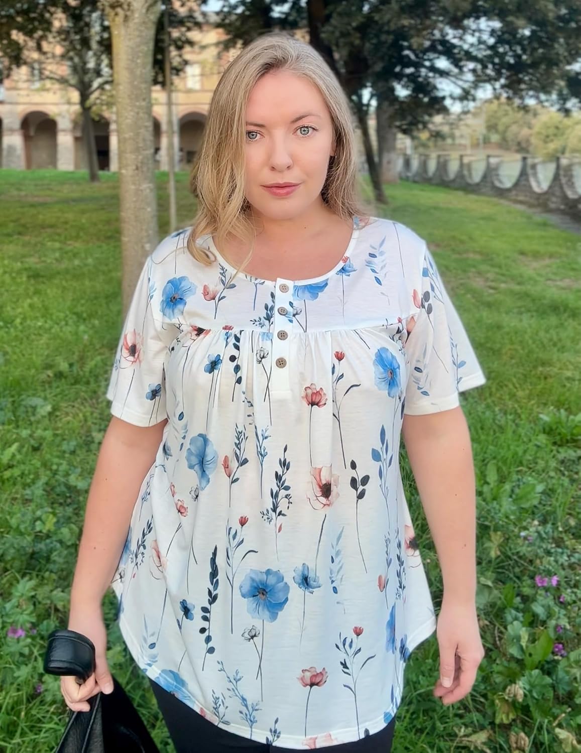 IN'VOLAND Plus Size Tops for Women Short Sleeve Shirts Dressy Casual Tunics to Wear with Leggings Beach Vacation Clothes - Image 4