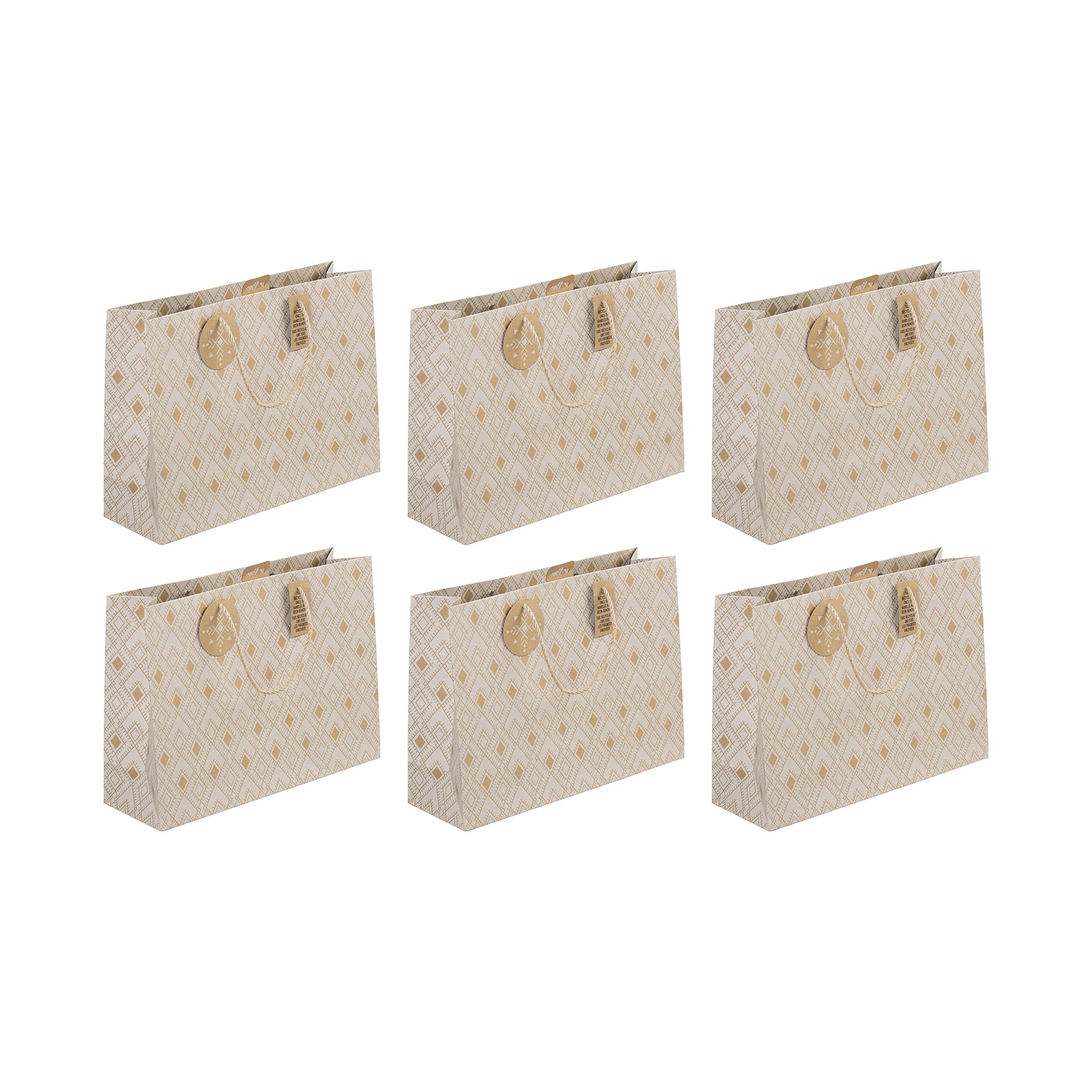 Clairefontaine 32451-6Cpack - A Set of 6 Brown Kraft Gift Bags- Shopping format - 37.3x11.8x27.5 cm - 210g - Pattern - Gift packaging, ideal for games, Puzzles