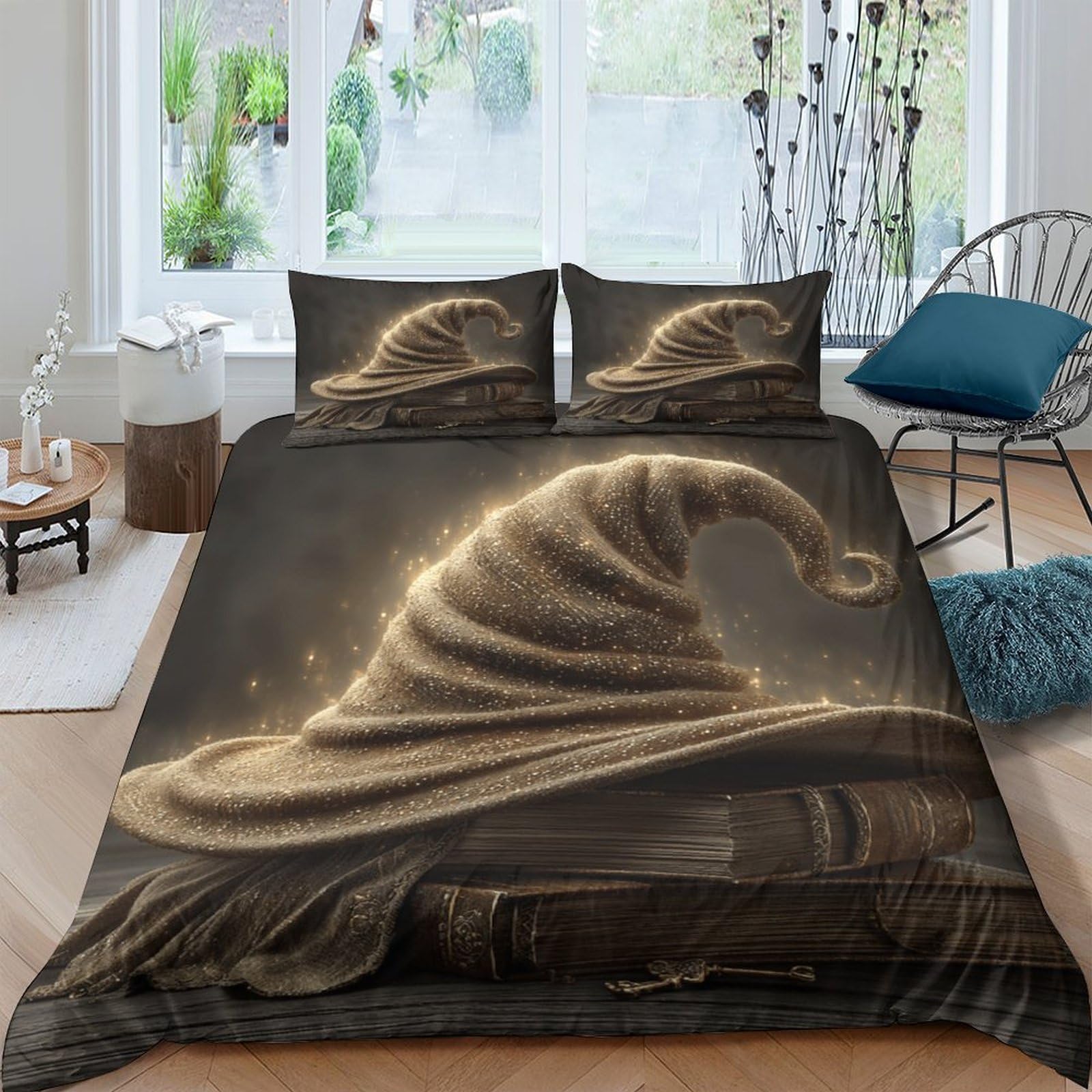 Ctjqhvkz Style-7 3D Printed Magic Hat Fitted Sheet Microfiber Soft Dark Wizard Bed Cover For Bedroom Guest Room Mattress Decor Single（135X200cm）