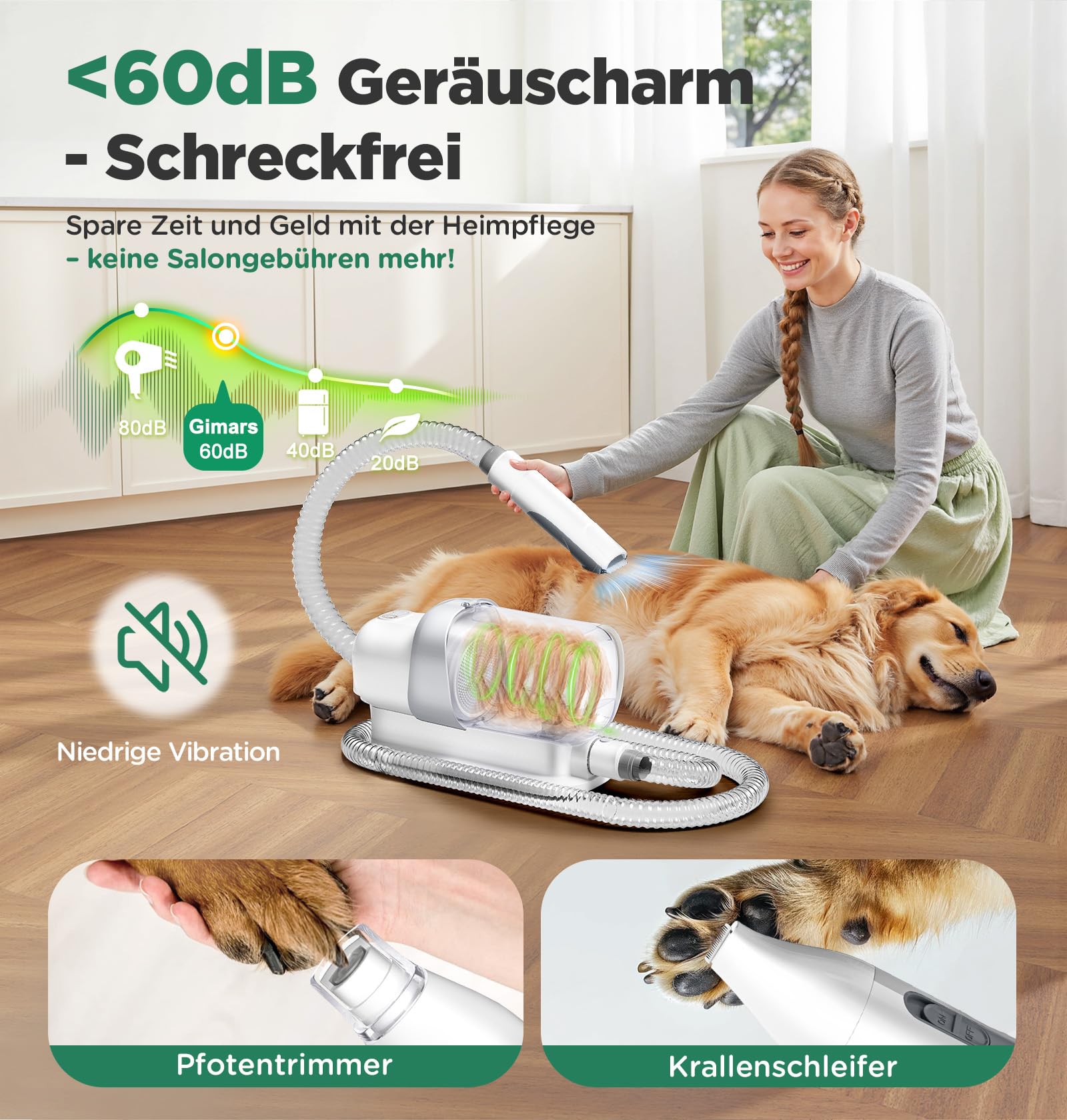 Gimars Hundeschermaschine mit Staubsauger, 2,3L Hundestaubsauger mit 12000 Pa Saugkraft, leises Schermaschine Katze Hund haarschneidemaschine mit 7 Pflegewerkzeugen, Tierhaarentferner mit hundebürste