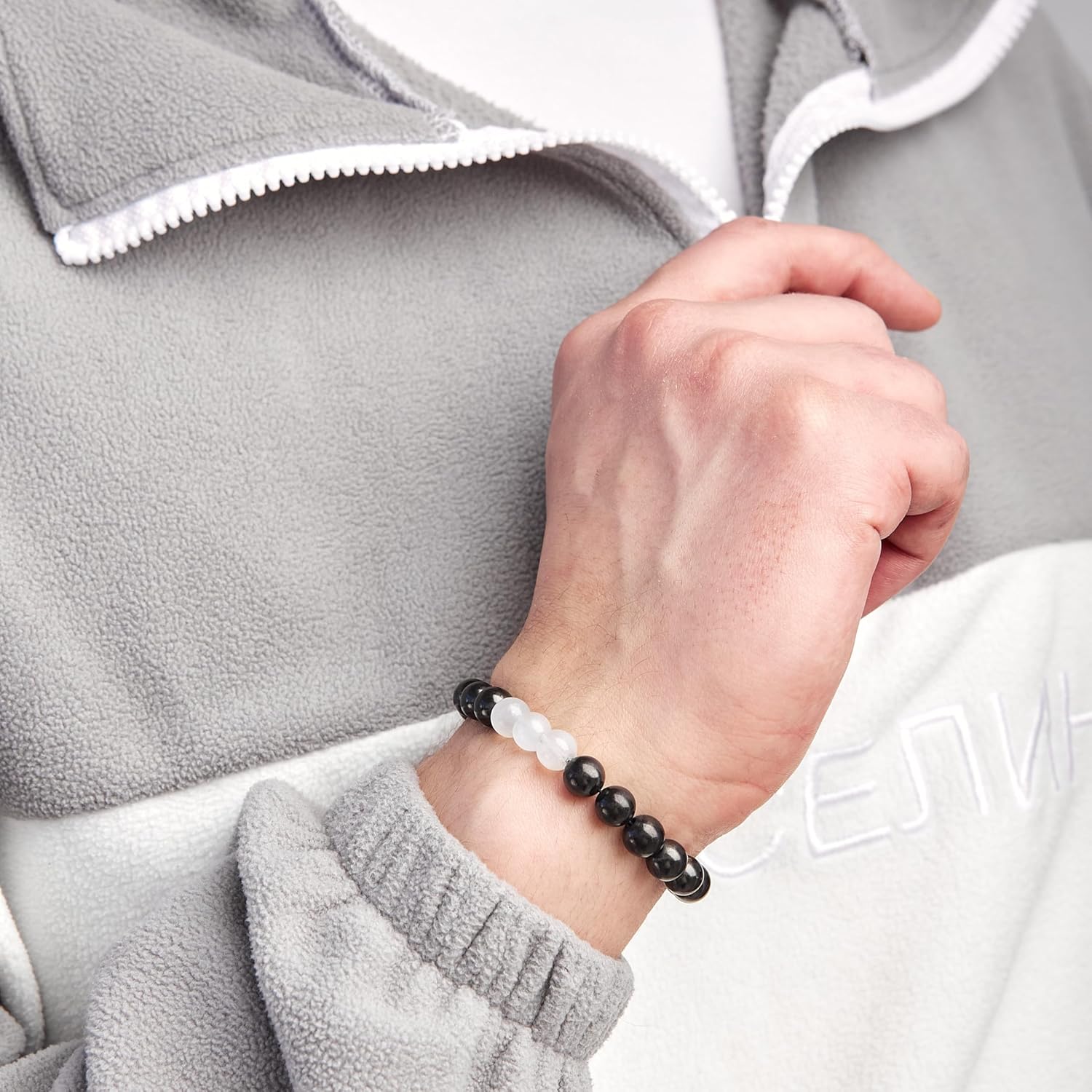 Karelian Heritage Shungite & Moonstone Stretchy Stone Bracelet for Women | Authentic Shungite Crystal Jewelry | Protective Powerful Defender Stone Bracelet | Healing Crystal BO31 - Image 7