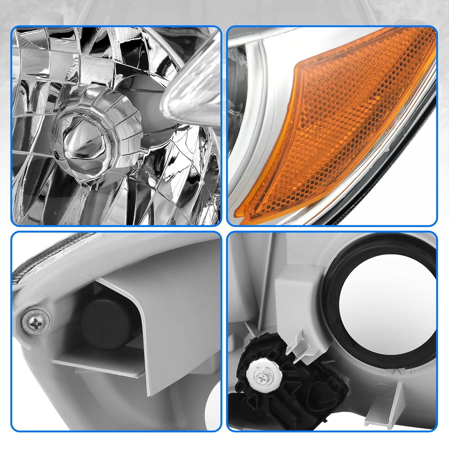 DWVO Headlights Assembly Pair Compatible with 2008 2009 2010 Highlander 08 09 10 Headlamps Aftermarket Replacement Chrome Housing Amber Reflector Clear Lens
