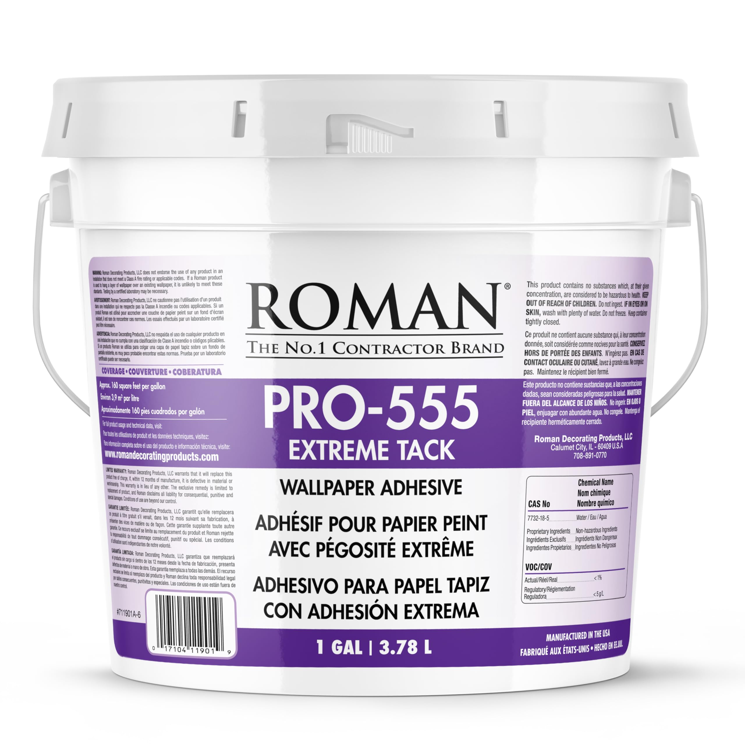 PRO-555 Extreme Tack Wallpaper Adhesive Paste, Permanent Bond, Durable, Low Moisture, Easy Application, Tan, 1 Gallon (160 sq. ft.)