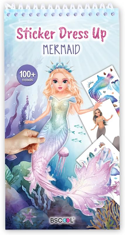 Mermaid Sticker Book Activity Book for Kids Girls | Fashion design dress-up pages with guided sticker activities. Creative play for little designers ages 5 and up.
