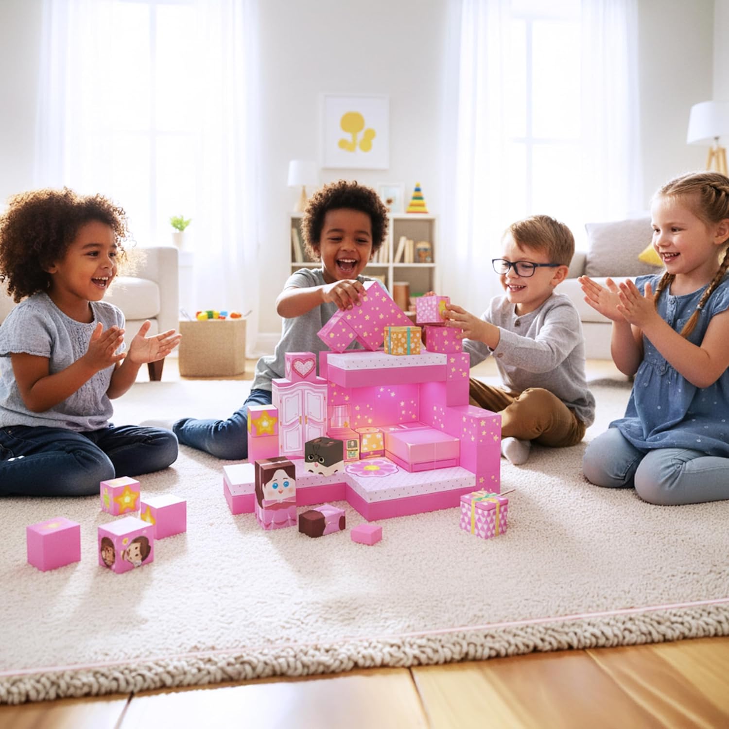 Magnetic Building Cubes 100 PCS, Magnetic Blocks Toy Set for Kids Ages 3+, Creative Construction Cubes with Light-Up Blocks for Building Scenes, Houses and Imaginative Play