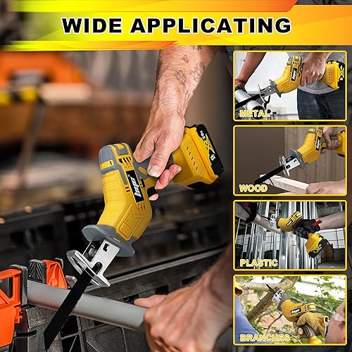Miniatura 7 de Sierra recíproca inalámbrica compatible con batería Dewalt de 20 V MAX, mini sierra recíproca inalámbrica con 4 cuchillas, velocidad variable de