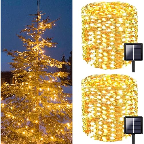 Solar String Lights Outdoor, 2-Pack Total 144FT 400 LED Solar Fariy Lights for Outside, Solar Twinkle Lights with 8 Modes, Waterproof Solar String Lights for Tree Decorations(Warm White)