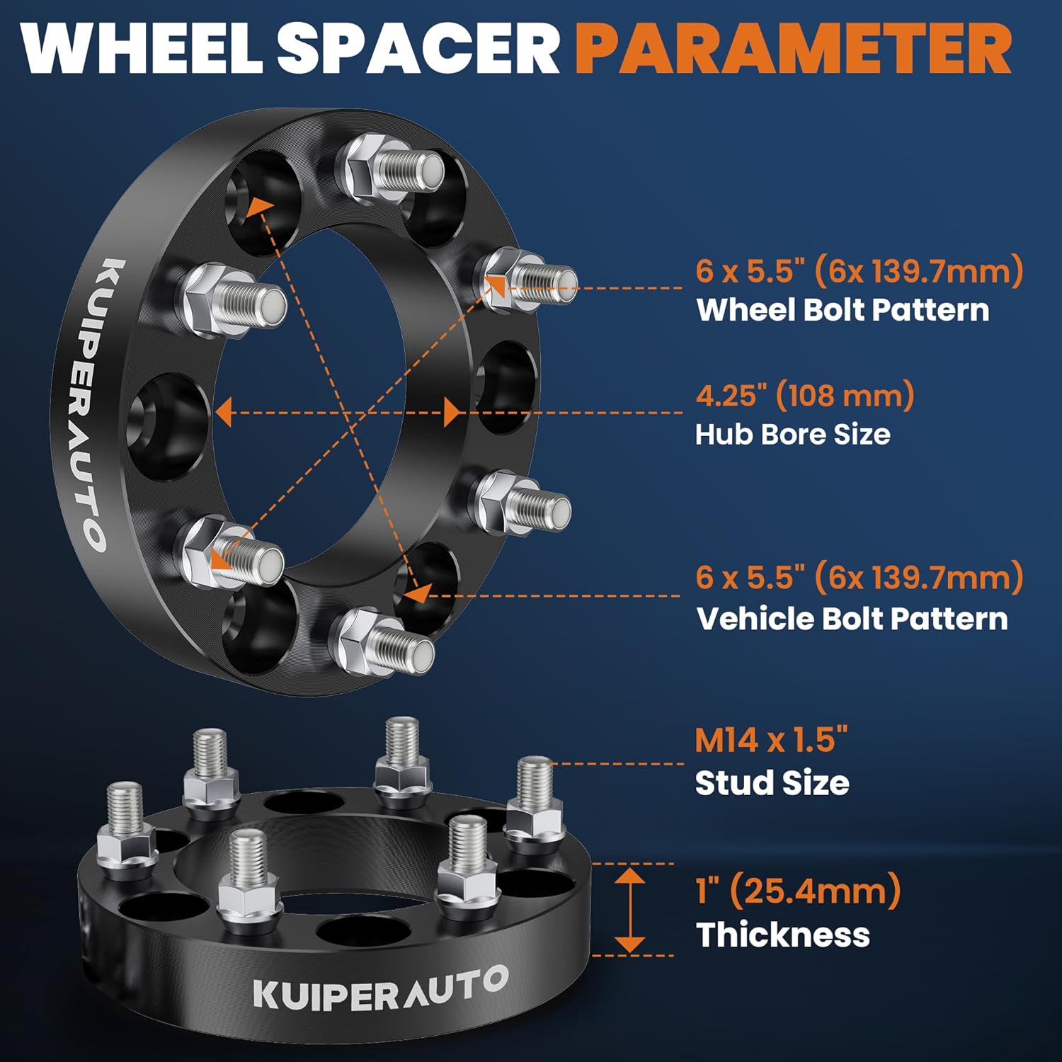 6x5.5 Wheel Spacers,1 inch Forged Wheel Adapters Compatible for Silverado Suburban GMC Sierra1500,M14 x 1.5" Studs 108mm Center Bore,4 PCS Black - Image 2