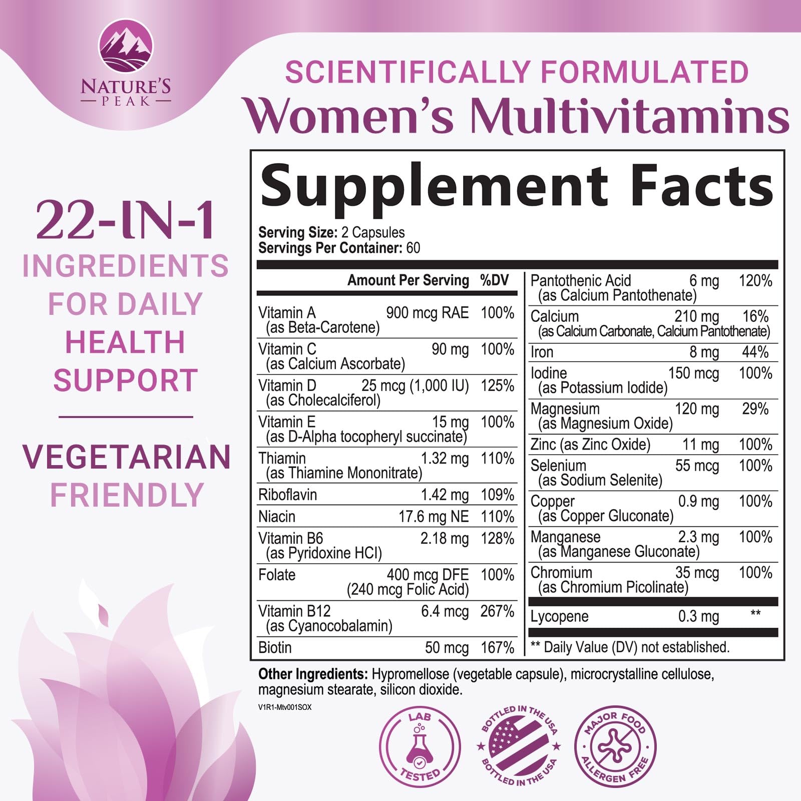 Multivitamin for Women - Once Daily Vitamins for Woman with Biotin, Calcium, Folate, Vitamin A, C, D, E, B Vitamins & Iron - Complete Multi Vitamins for Bone, Energy & Immune Support - 120 Capsules — Amazon image 2