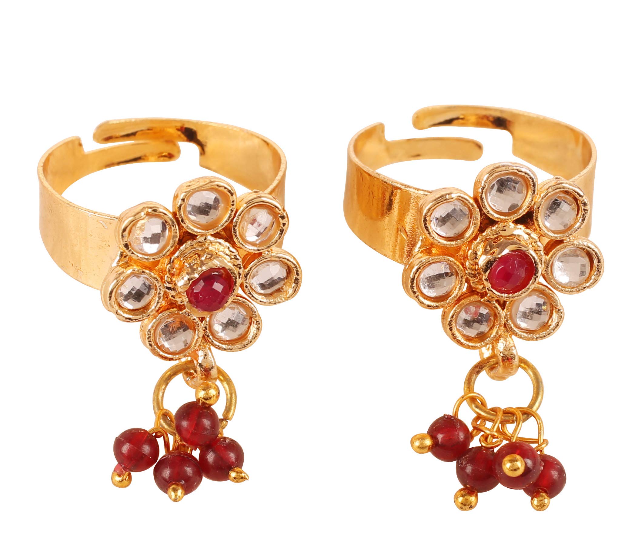 Alloy Metal Traditional Indian Kundan Look Toe Rings in Gold Tone for Women