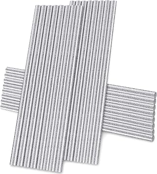Manarty Glitter Silver Hot Glue Sticks, 24PCS Mini Size 0.27" Dia x 8" Long Hot Melt Glue Stick Colored, All Temperature Adhesive EVA Glue Sticks for Repairing Sealing Stamp DIY Art Craft Decoration