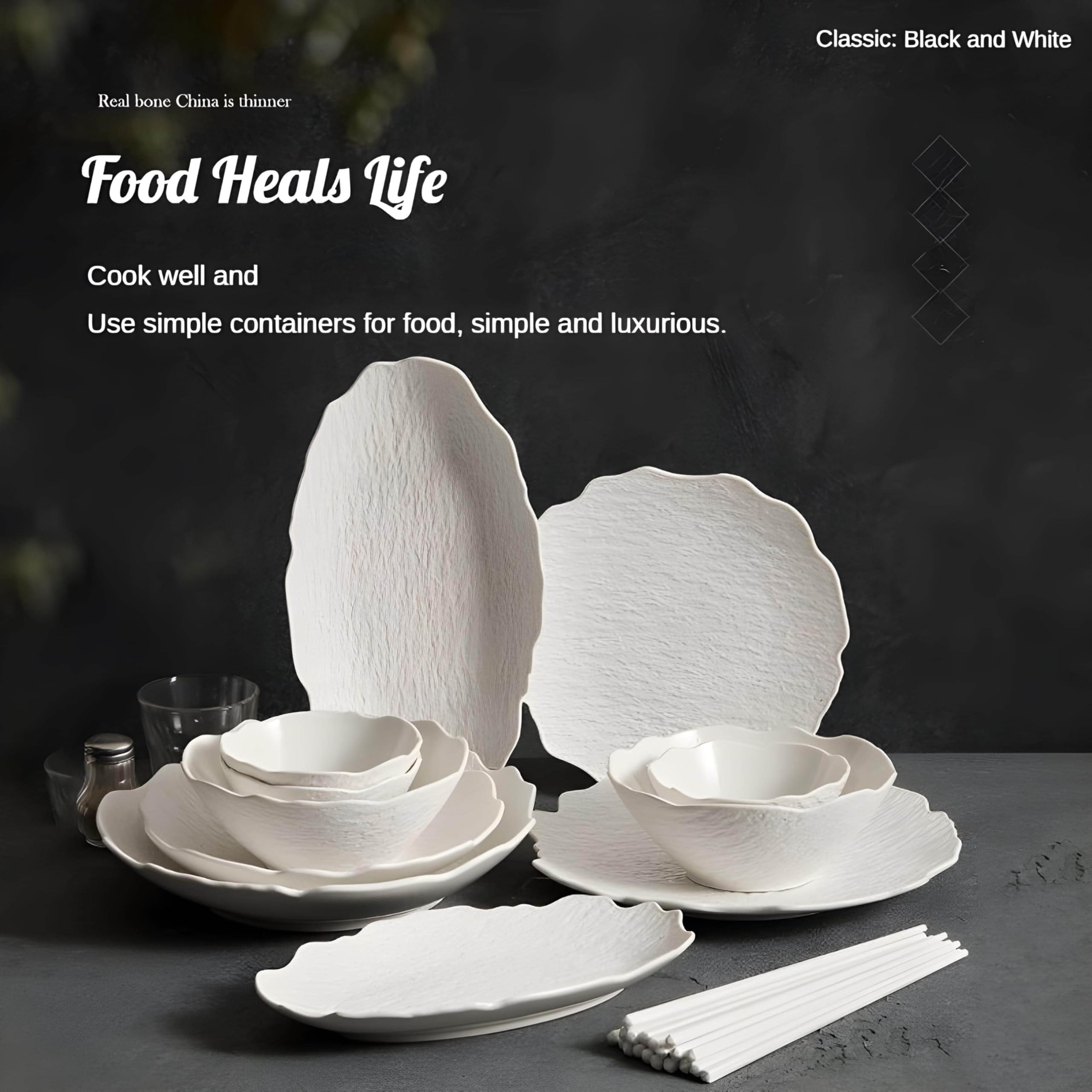 Genérico Vajillas Completas Platos Vajilla Vajillas Completas Modernas Juego De Vajilla Blanca Y Negra con Diseño De Patrón De Piedra Estilo Simple (40 Pieces Mixed)