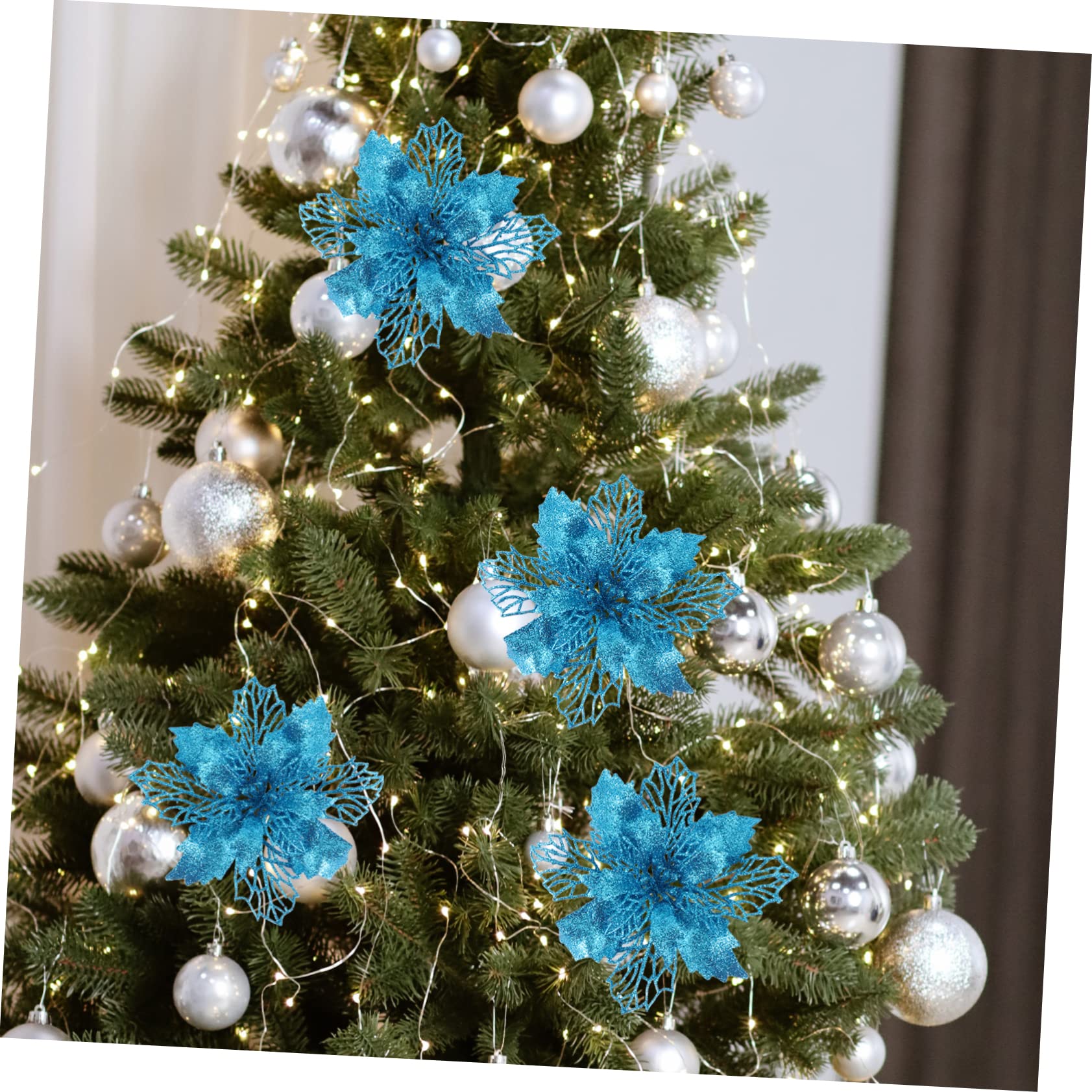 OUNONA 3juegos Adornos Navideños De Flores Poinsettia Falsas Brillo para Decorar Árbol De Navidad y Espacios Festivos