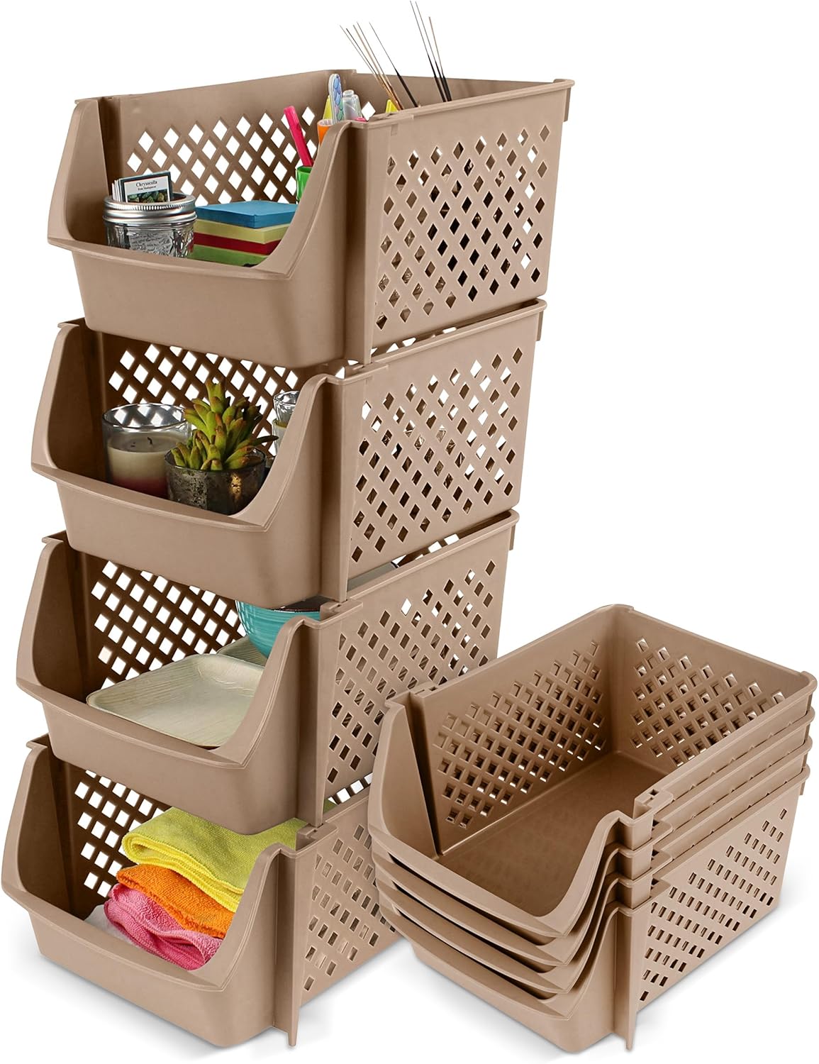 Stackable Plastic Bins - 4pc Gray Large Plastic Stackable Storage Bins 28in Tall Organizer for Home and Kitchen