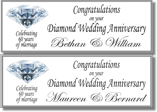 2 Personalised Diamond Wedding Anniversary Banners - Any Names