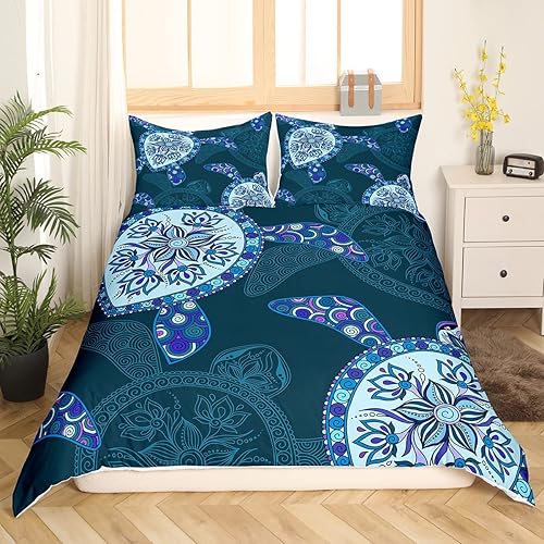 Miniatura 3 de Feelyou Juego de funda de edredón de animales marinos con estampado de tortuga, juego de ropa de cama tamaño King 3D magnífica funda de edredón de