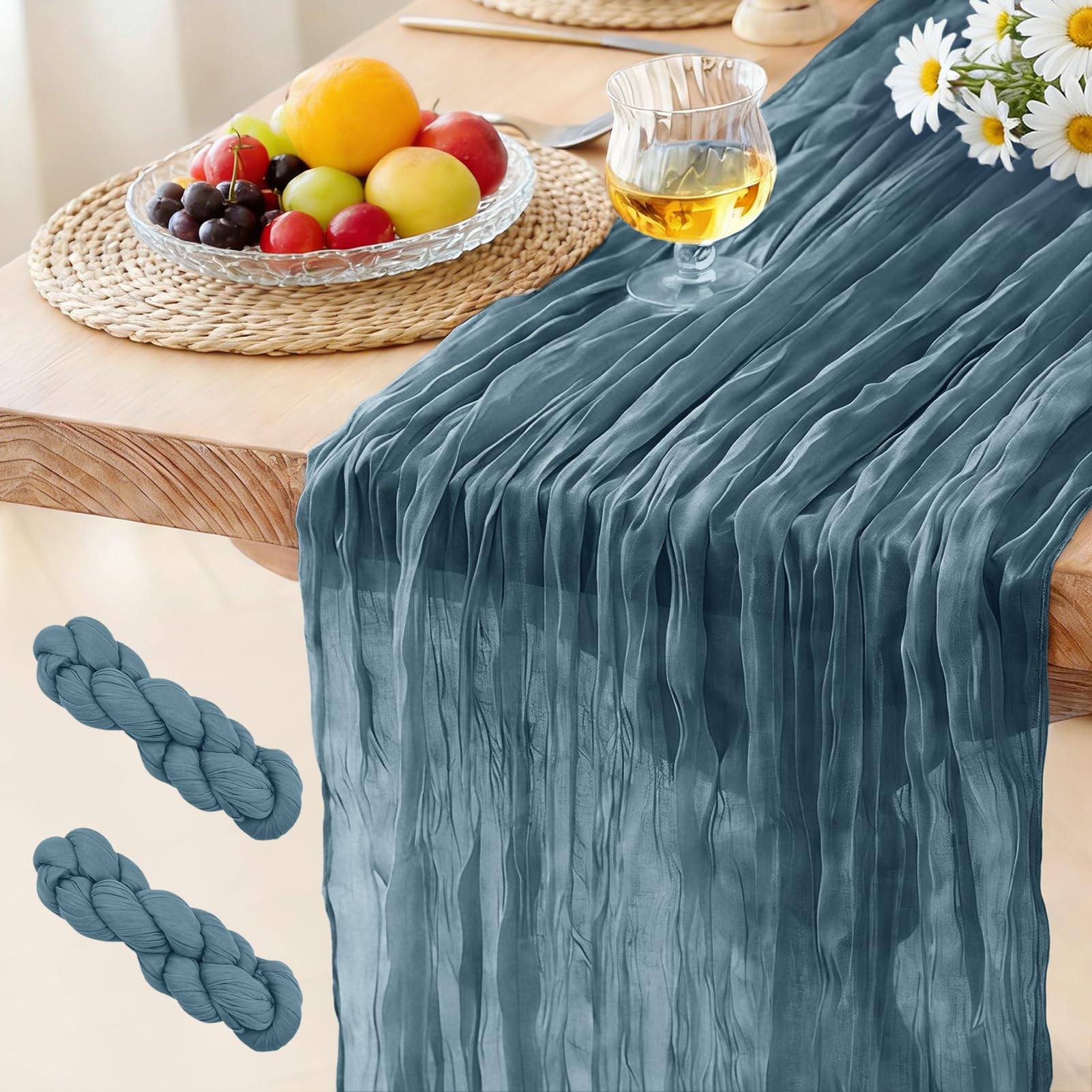 Käsetuch Tischläufer, 300 x 90 cm Boho Gaze Tischläufer Cheesecloth Läufer für Hochzeit, Geburtstagsfeiern, Weihnachten und Silvester von Tisch Dekoration