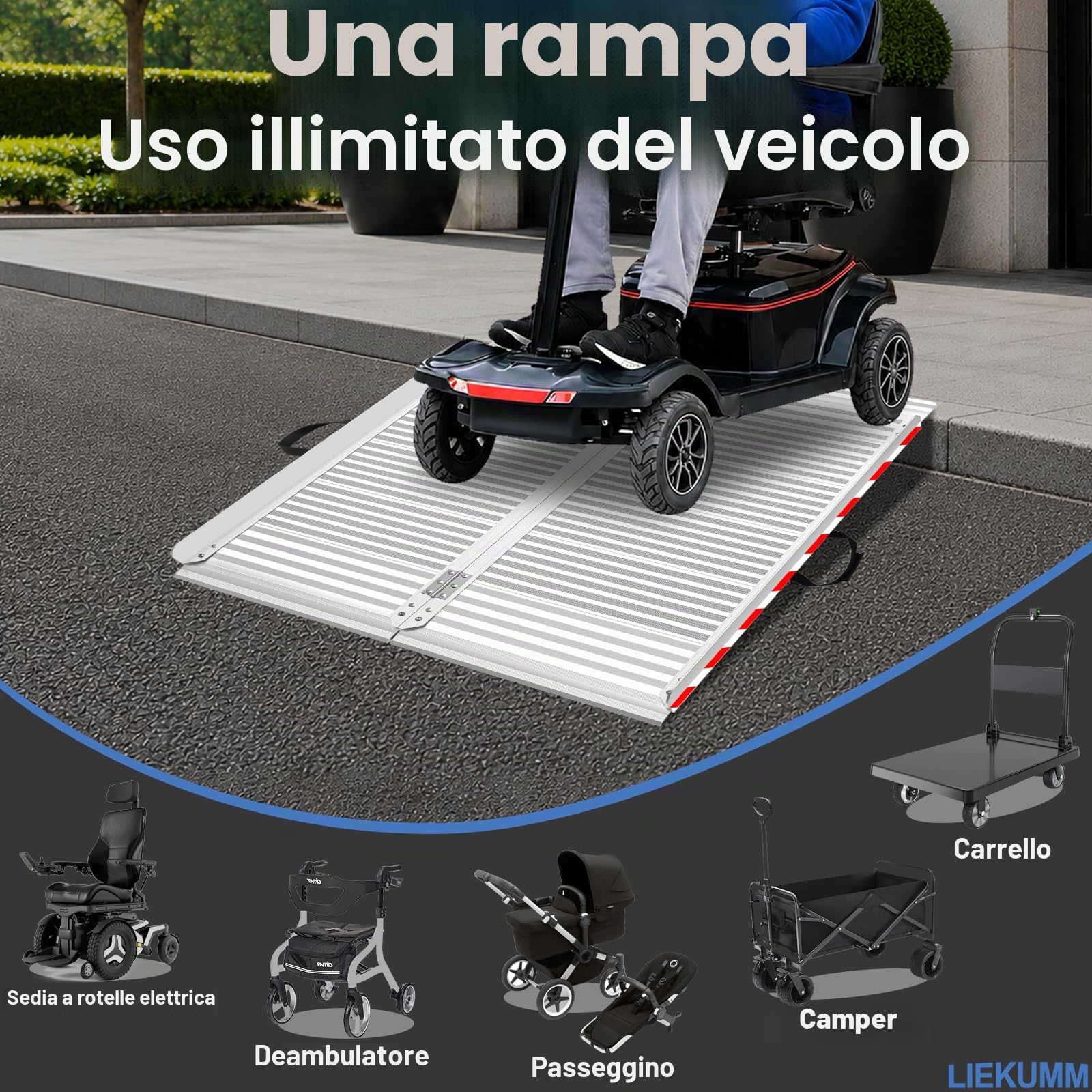 LIEKUMM 97x85cm Rampa per sedie a rotelle con superficie antiscivolo, carico 400 kg Rampa pieghevole in alluminio di grandi dimensioni per scale e soglie