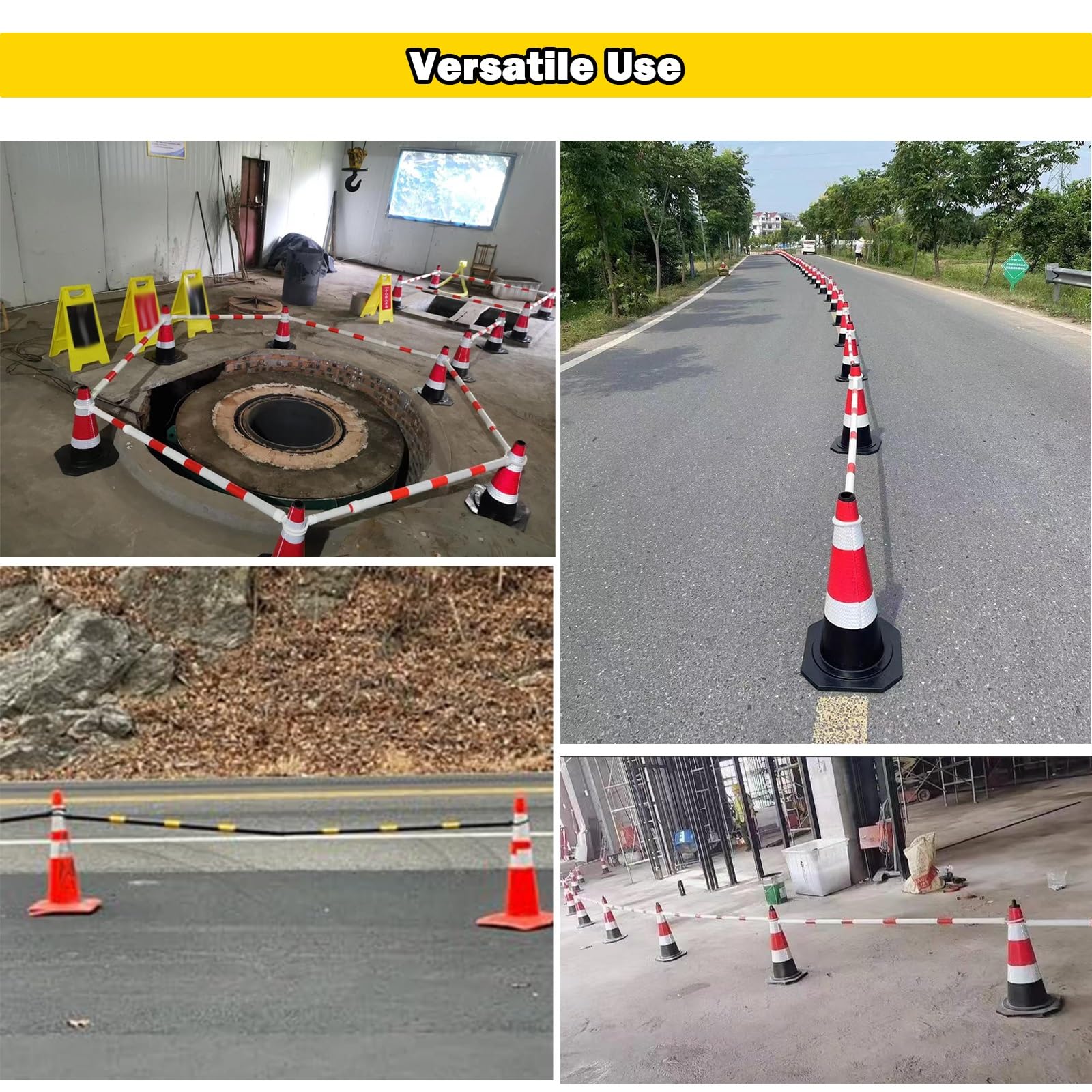6 Pcs. Barras Conos Tráfico, 1-2m, Postes Barricada, Extremos de Repuesto | Ajustable de 1 a 2 m. Incluye extremos de repuesto para mayor visibilidad. Ideal para estacionamientos y cruces.(B 6 Pack)