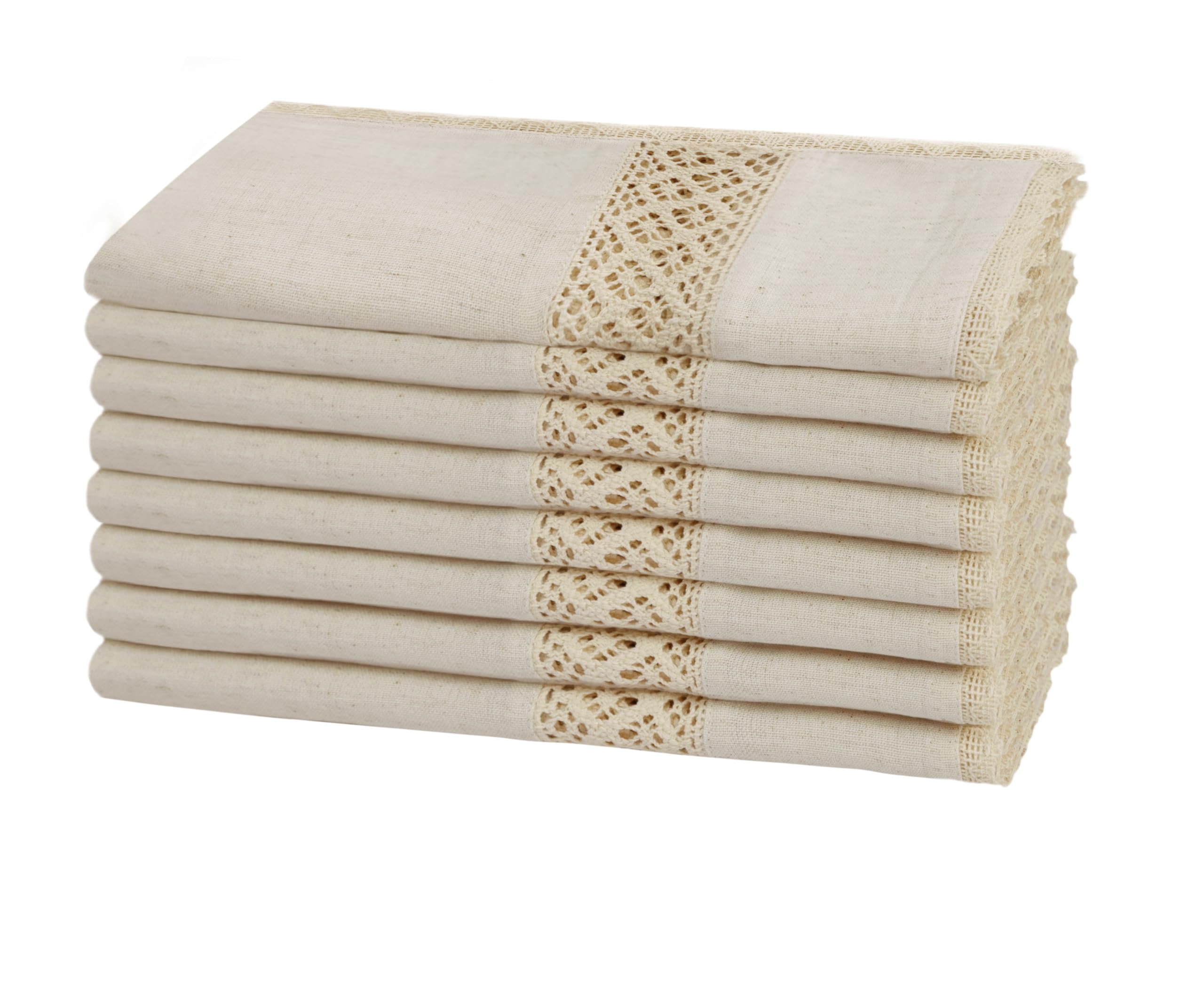 Serviettes de table en coton naturel avec dentelle lot de 8 réutilisables